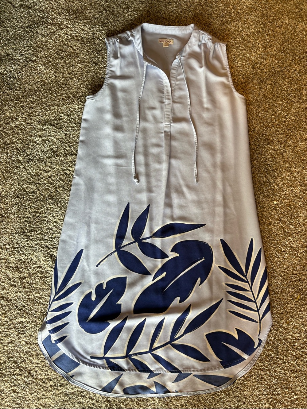Light blue Sleeveless Shift Dress with Navy Leaf Print - Merona